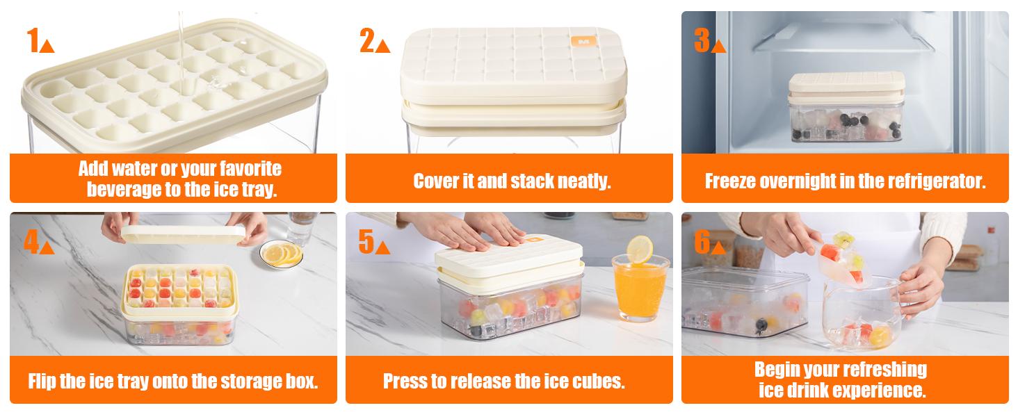 Ice Cube Tray with Lid&Bin, Ice Cube Mold with 56 Cubes, Stackable Ice Trays for Freezer with Easy-Release Silicone Bottom, for Drinks, Coffee, cocktail