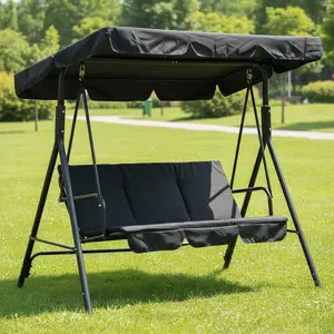 3 Person Outdoor Porch Swing With Adjustable Tilt Sunshade Canopy Heavy Duty Metal Frame Patio Bench Glider Chair Quick Dry Breathable Sling Mesh Fabric For Backyard Deck Lawn