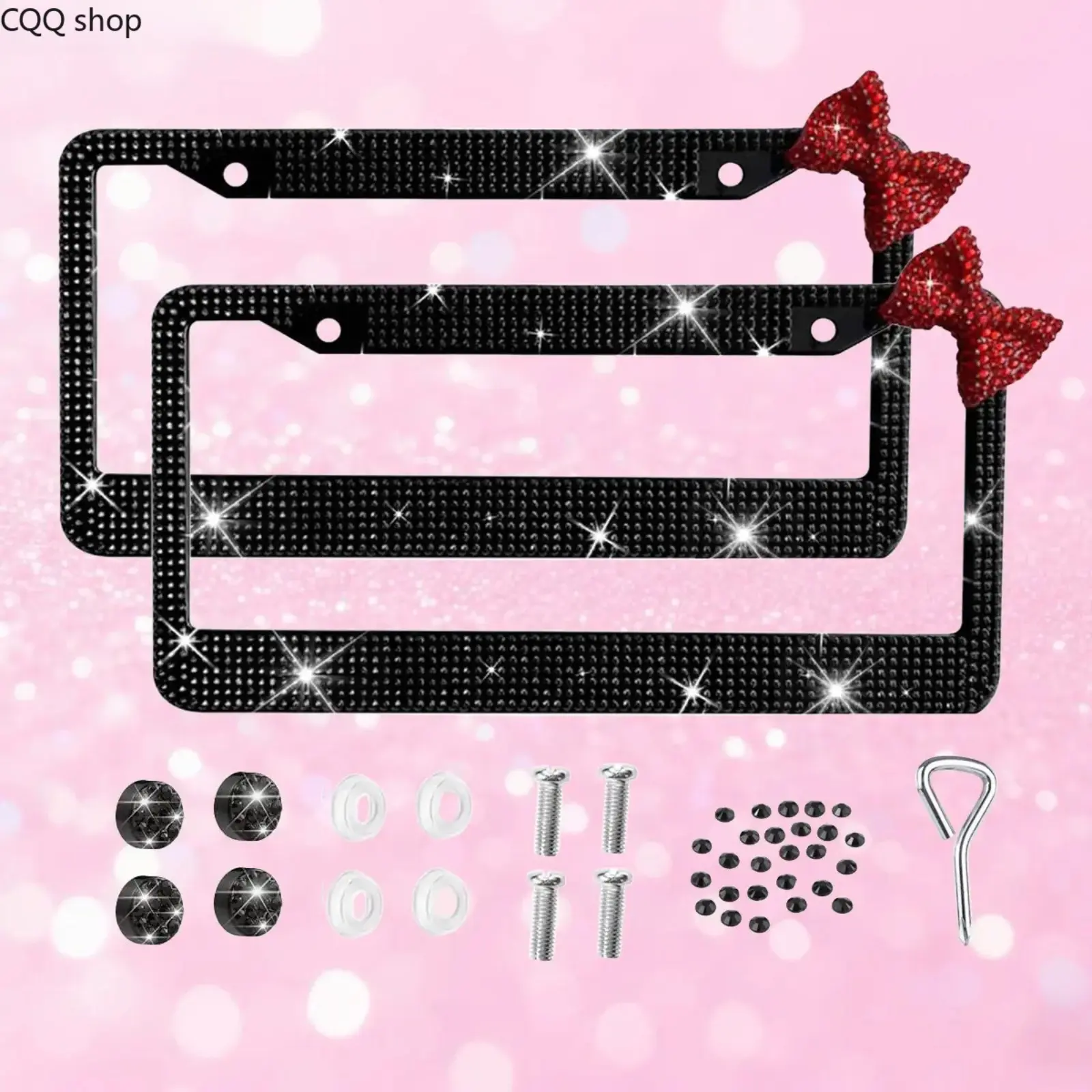 Women's Luxury Rhinestone Bowknot License Plate Frame - Bling Pink Stainless Steel Tag Holder, Universal US Standard Acrylic Sparkly Cars Accessory, Girly Cute Car Accessories for Auto Decor