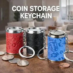 Mini Portable Coin Storage Keychain with Secure Snap Lid, 2-in-1 Fidget Stress Relief Loose Change Holder, Cute Embossed Leather Coin Piggy Bank, Pocket Sized Change Container for Car Keys Purse, Novelty Daily Carry Gift for Teens Adults