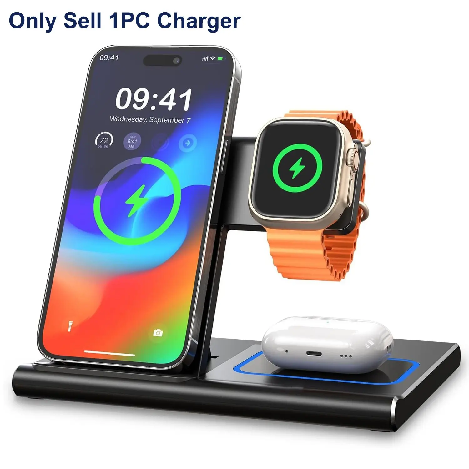 3 in 1 Portable Wireless Charging Station for iPhone & Android, 15W Fast Charging Station for iPhone17 16 15 14 13 12, for Watch and Earbuds 4 3 2 Pro, Samsung Galaxy, USB-C Input Wireless Charger Station, Smart Watch Charger