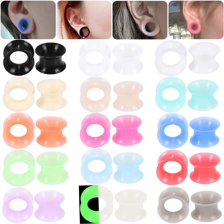 12 Pairs Silicone Ear Gauges, Double Flared Hollow Ear Plugs, Flexible Piercing Jewelry for Ears, Stretching Kit for Men Women