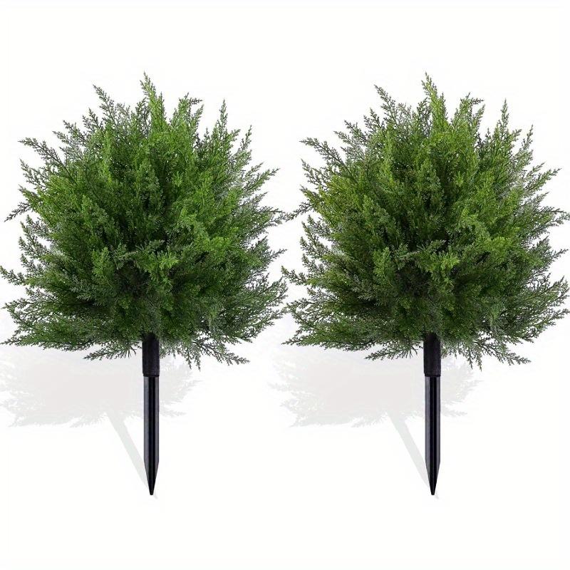 2 Pack Artificial Cedar Topiary Ball Trees with Ground Spike, UV Resistant Fake Bushes, Set of  Faux Cypress Fake Plants Faux Shrubs for Outdoor Indoor Front Porch Garden Decor.Floral Accent Decor
