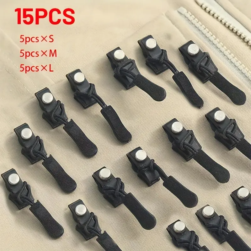 15pcs Zipper Repair Kit, Quick Install Zipper Heads, Detachable Replacement Zip Tops, Interchangeable Plastic Zipper Pulls, S/m/l Sizes