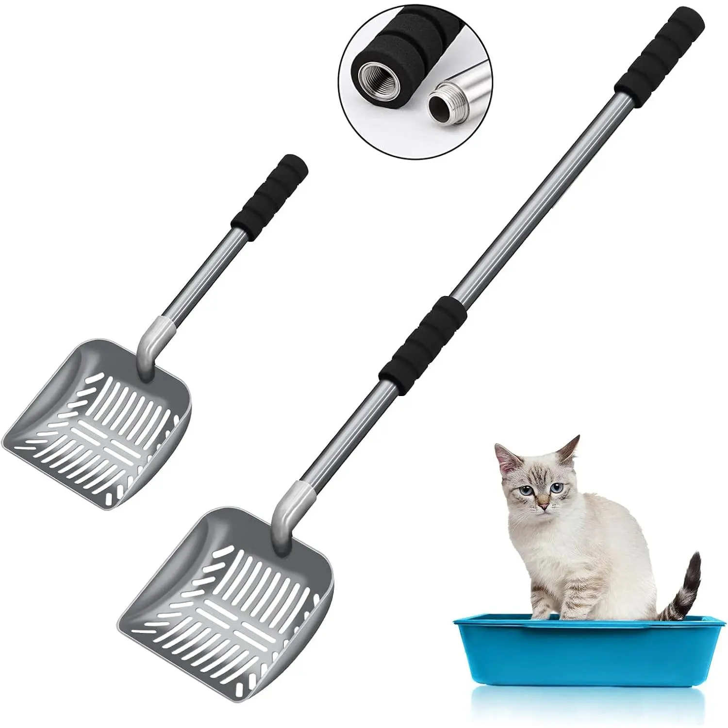 Litter Scoop,Long Handle Kitty Litter Coop Scooper,Cats Pooper for Litter Box Pet Poop,Poop Scooper 32inch