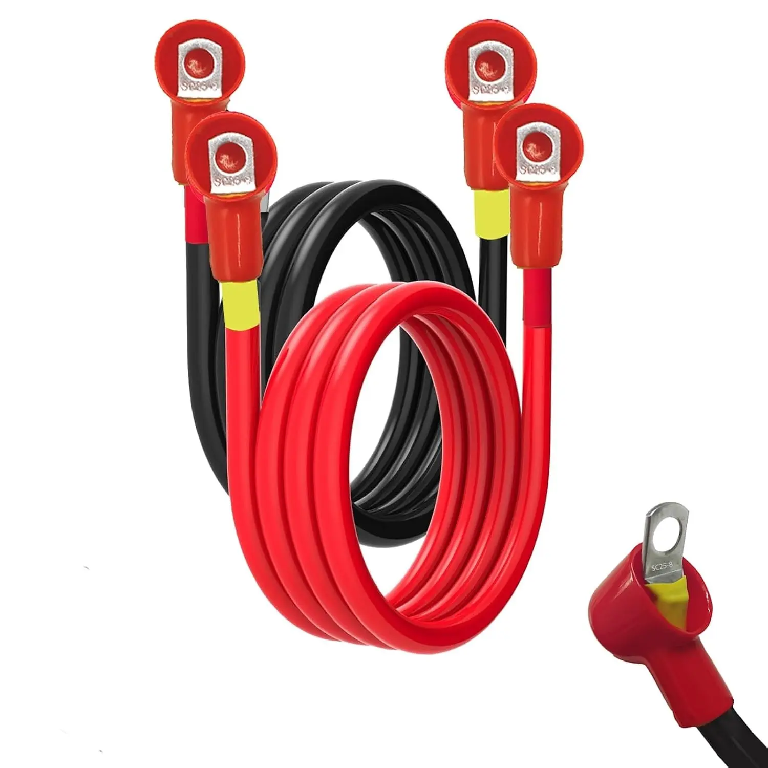4 AWG Battery Cable with 3/8" Terminals - 6FT 4 Gauge Pure Copper Battery Inverter Cables Power Wire Set for Automotive Solar Marine Boat RV Car Motorcycle (2PCS)
