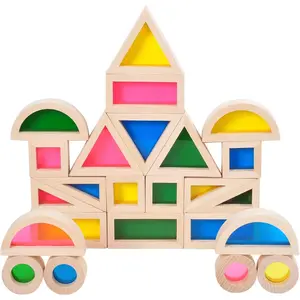 Wood Building Blocks Set 24pcs, Wooden Blocks for Toddlers, Rainbow Sensory Toys, Educational Toys, Preschool Wooden Stacking Toy for Kidsfidget toys