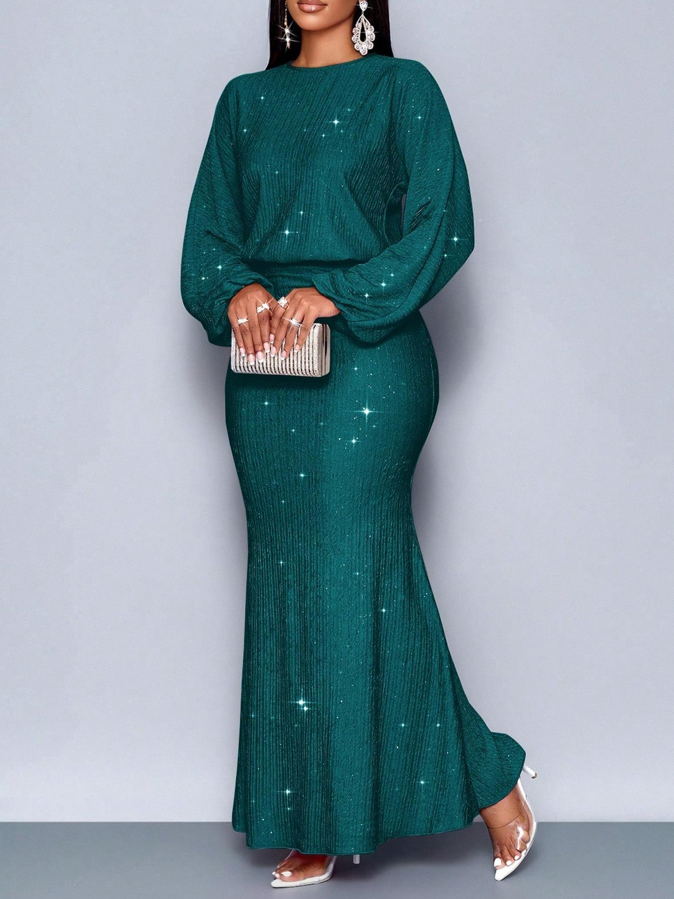 Women's Elegant Mermaid Hem Bodycon Dress, Long Sleeve for Christmas Party & Valentine's Day, Tight-Fitting Evening Gown, Formal Wear