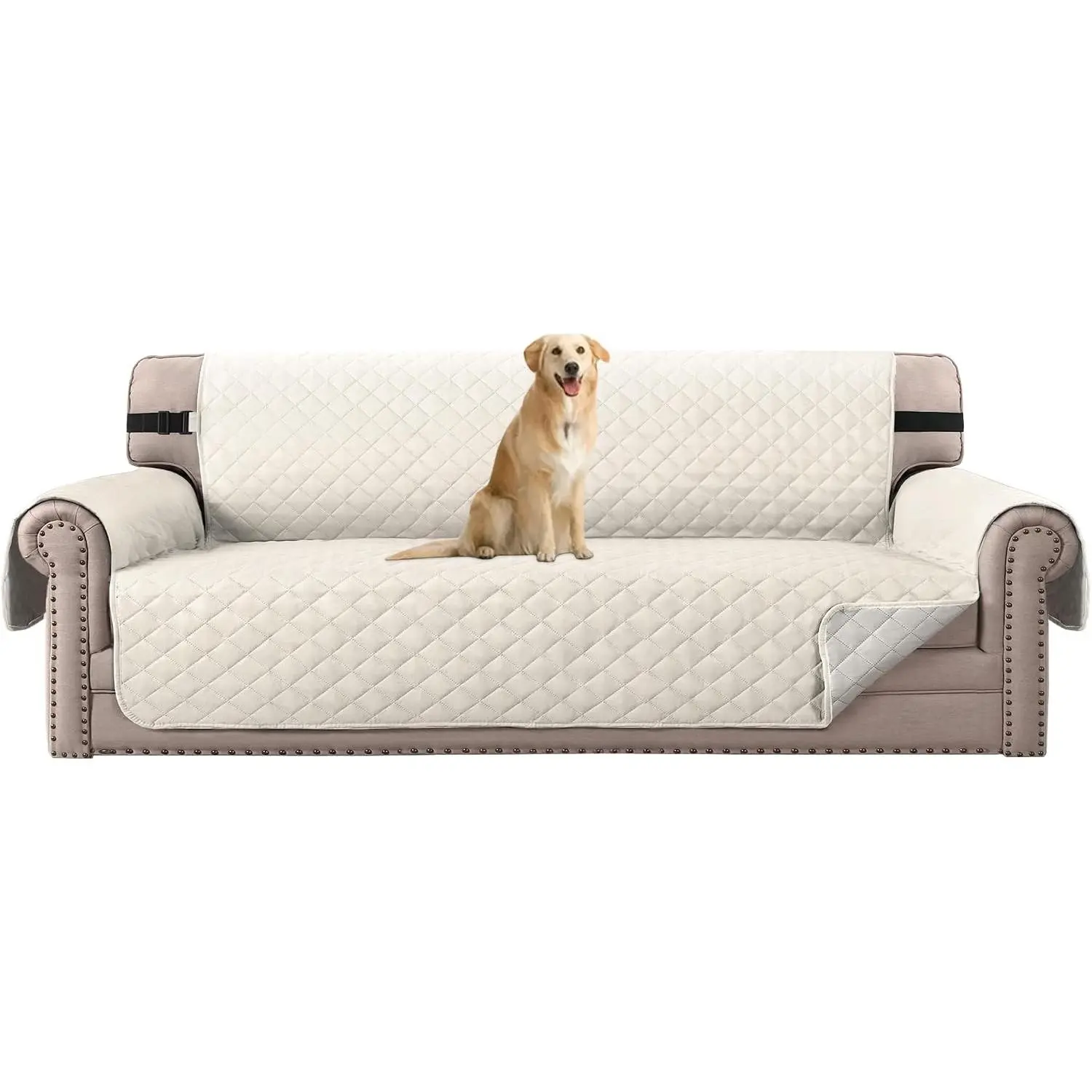 Reversible Sofa Cover Couch Cover for 3 Cushion Couch Water Resistant Sofa Cover for Living Room Quilted Furniture Couch Cover Washable Couch Protector(Oversized Sofa, Ivory/Beige)