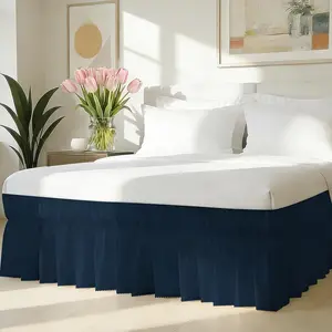 Queen Bed Skirt with Elastic Strap, Wrap Around Dust Ruffle Bed Skirting Queen Size with 16 Inch Drop & Scalloped Edge, Easy to Install on Bed Bases & Frames, Wrinkle-free, Machine Washable, Navy Blue