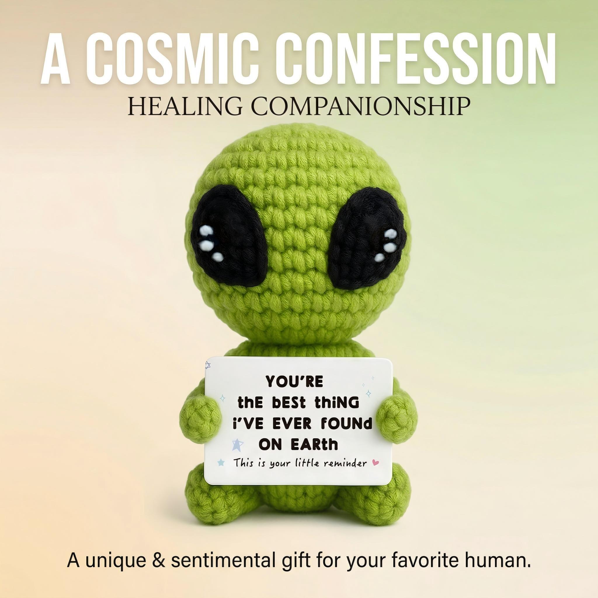 Cute Handmade Mini Knitted Alien Plush Emotional Support Stuffed Toy, Soft Stress Relief Doll for Christmas & Birthday Gifts for Women & Men, Teacher Appreciation Present, Bag Charm Keychain & Desk Decor, Unique Handcrafted Holiday Gift for Him, Her, Frie