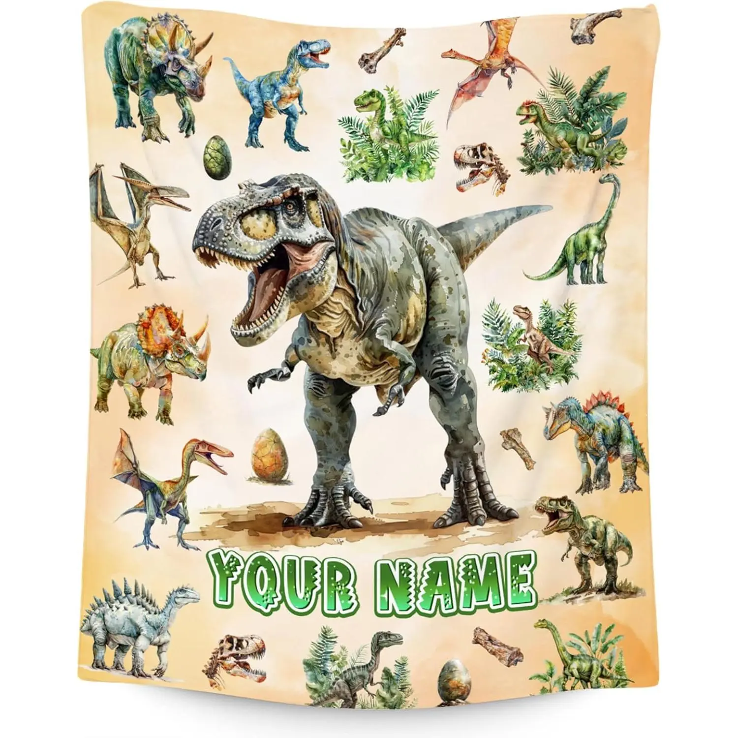 Boys Blanket Dinosaur Blanket Gifts for Kids Child, Personalized Soft Warm Cozy Flannel Throw for Son Grandson (4 Sizes)