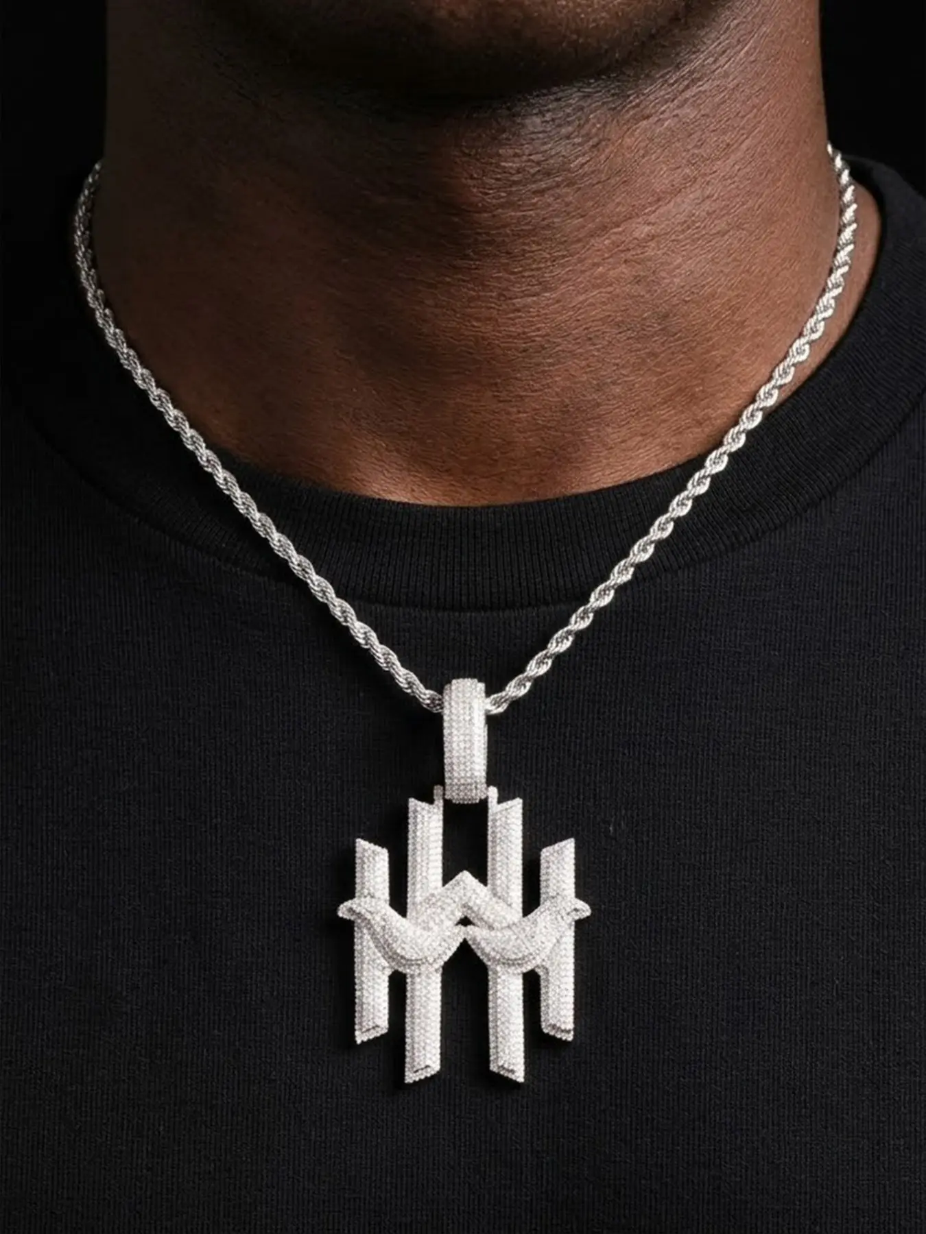 Iced Out H Mustache Fashion Necklace Pendant for Men 5A Cubic Zirconia Real Gold Plated Hip Hop Jewelry Pendant Necklaces