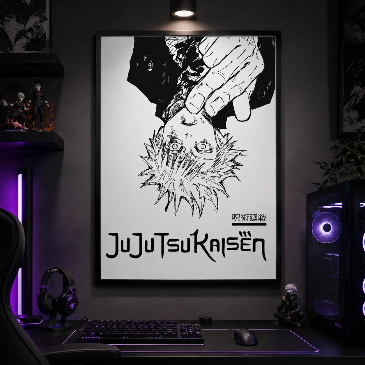 Anime Lover Poster Print, Jujutsu Kaisen Gojo Satoru Manga Canvas Wall Art, Japanese Anime Framed Canvas Poster for Bedroom Gaming Dorm, Dark Otaku Room Decor, Cool Manga Artwork Gift for Anime Fans