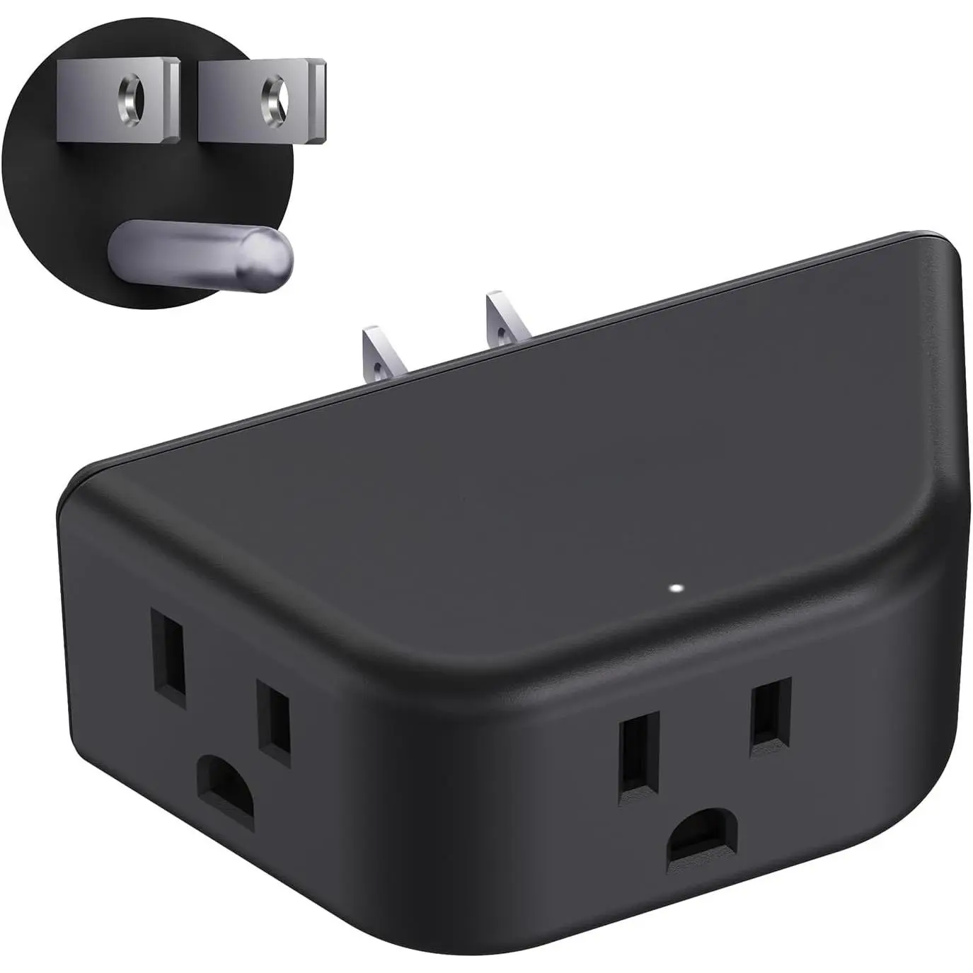 Black 3-Prong Grounded Extension Outlet, 3-Way Angled Wall Plug Splitter with Multiple Sockets, Cruise Ship Essential for Bathroom, Kitchen Home Improvement Electrical Accessory