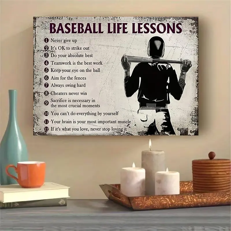 Baseball Life Classroom Canvas Poster - Motivational Sports Wall Art Print with Baseball Player Silhouette (30x40cm) - Wooden Frame Canvas Decoration, Above Bed Wall Decor, Suitable for Home, Office, Boys' Room - Inspirational Baseball Quotes for Players