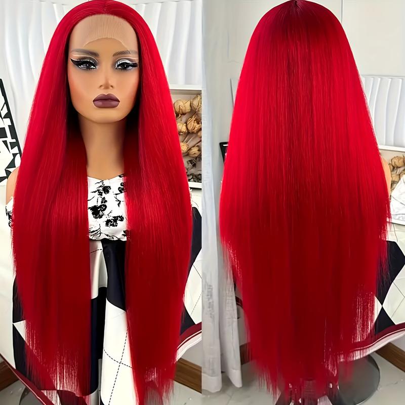 34Inch 250 Density Red Straight 13x4 HD Lace Front Wigs Human Hair Pre Plucked With Baby Hair 12A Brazilian Remy Long Straight 13x4 Invisible Lace Frontal Human Hair Wigs For Women Red Color