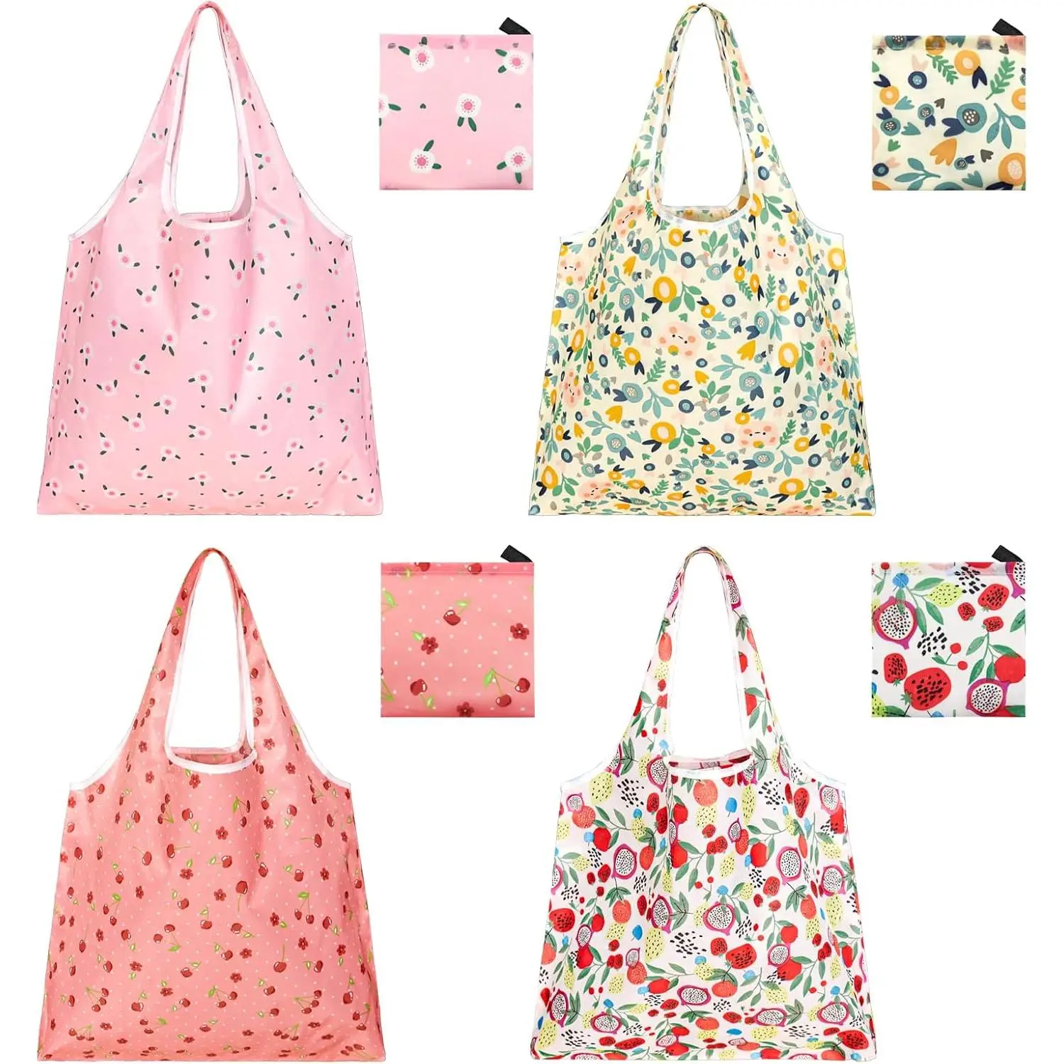 4 count  Grocery Bags, Foldable Shopping Bags Heavy Duty, Large Nano Bag Cute Tote Bag for Daily Shopping,  and Machine Washable ()