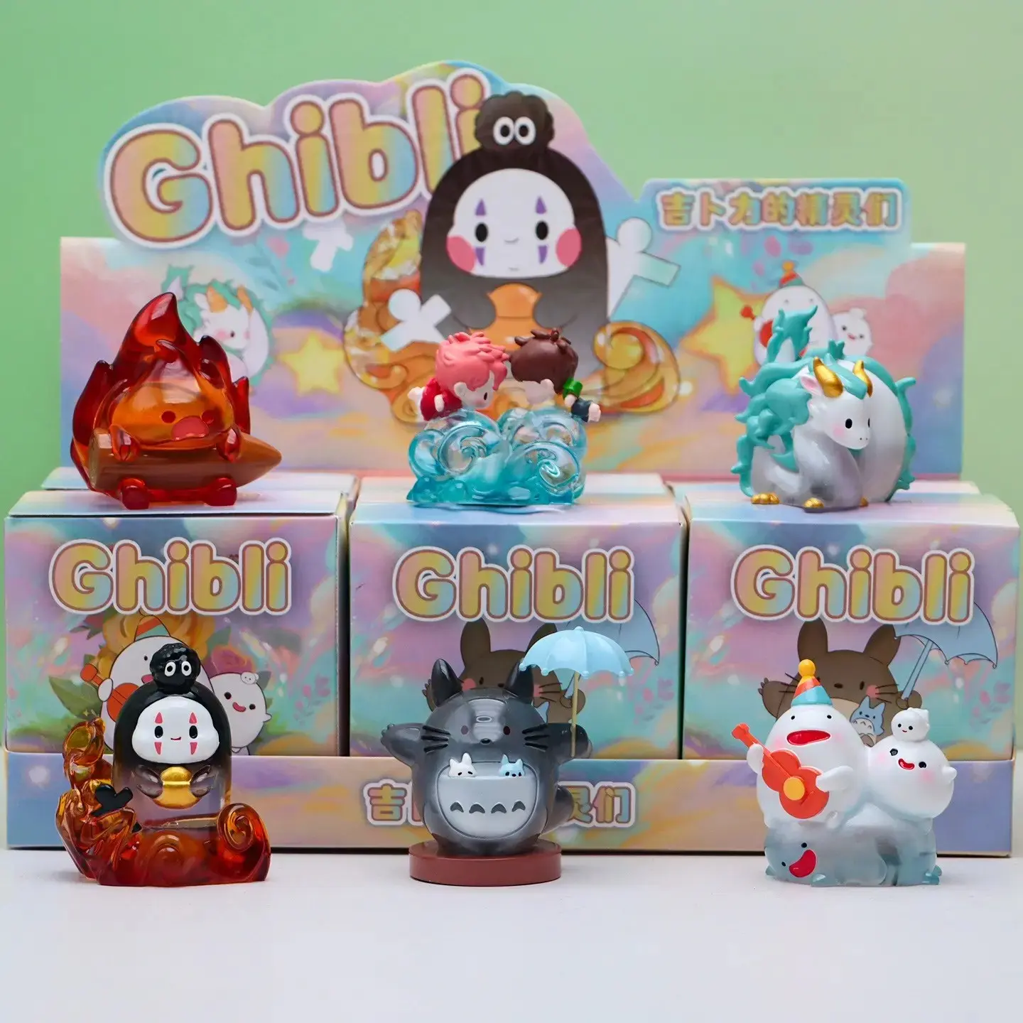 New Random Night Rain Glow Blind Box, Umbrella Hayao Miyazaki Anime Character Figure, No Face Desk Atmosphere Collectible Ornament