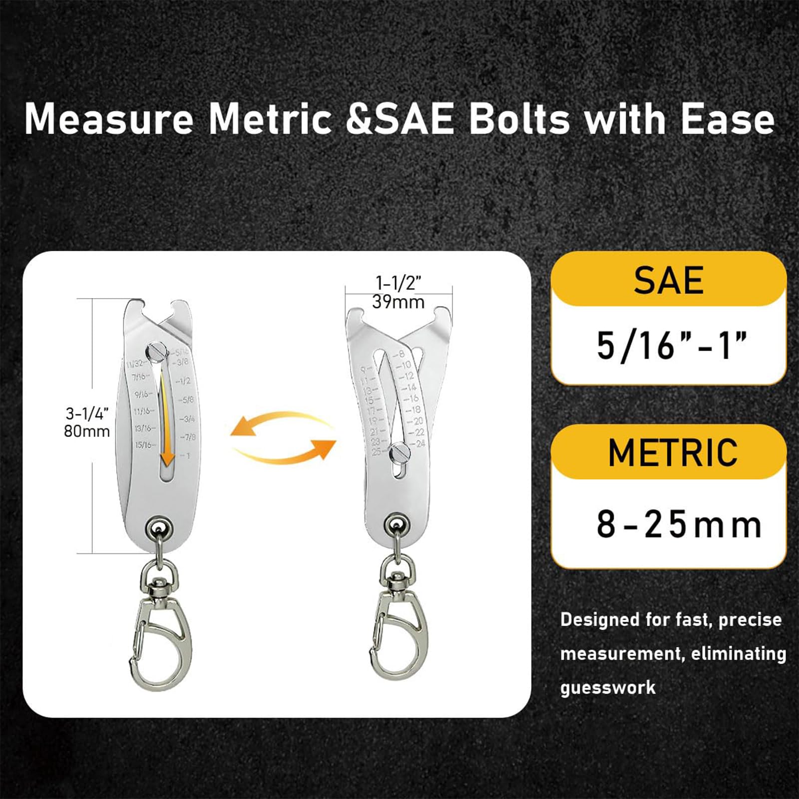 Portable Precise Thread Size Checker Keychain - Lightweight Mini Metal DIY Tool, Quick Hand Measuring Instrument for Bolt & Nut Identification, Durable Precise Measurements Tool