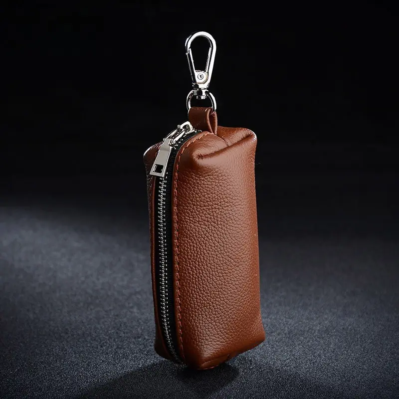 Key Holder - Small Leather Key Pouch Zipper Carabiner Wallet for Men Women Car Keys Daily Carry