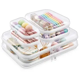 3/6 Pcs Clear Hard Shell Organizer Set, Transparent Makeup & Dipper Bag Pouch, Water-Resistant Zipper Case for Travel Toiletries, Tech & Snacks