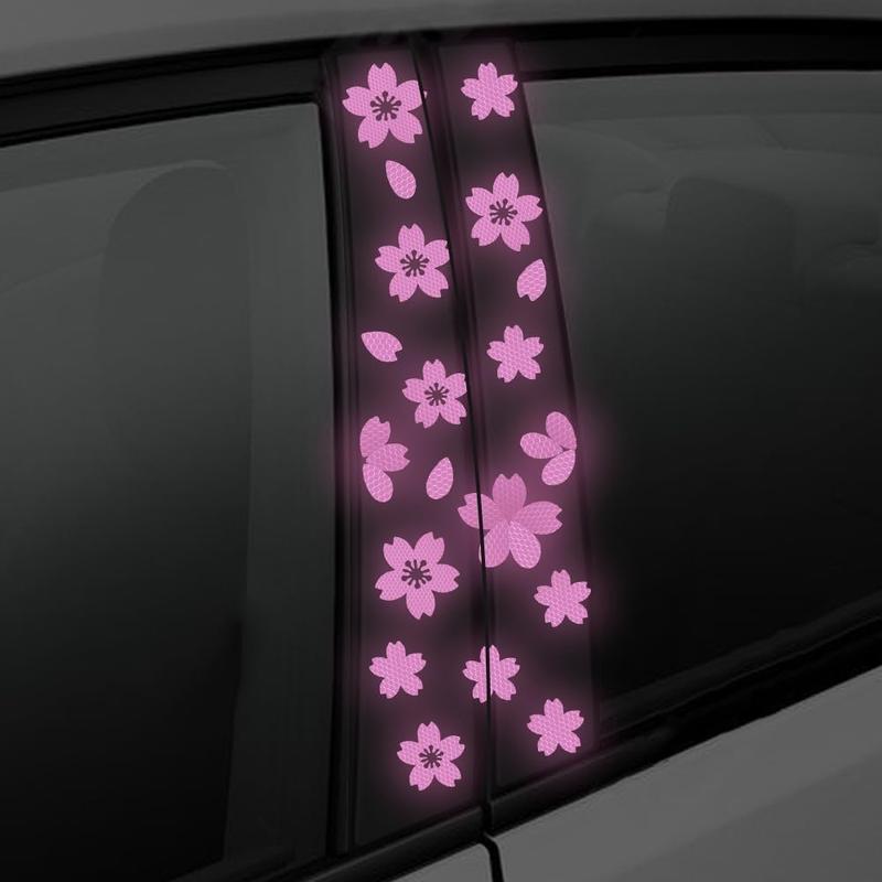 Sakura Reflective Decal Cherry Blossoms Sticker for Car B-Pillar Decals,Night Reflective B-Pillar DIY Sticker, Self-Adhesive Pretty Flowers Vinyl Decal, Universal Car Sticker