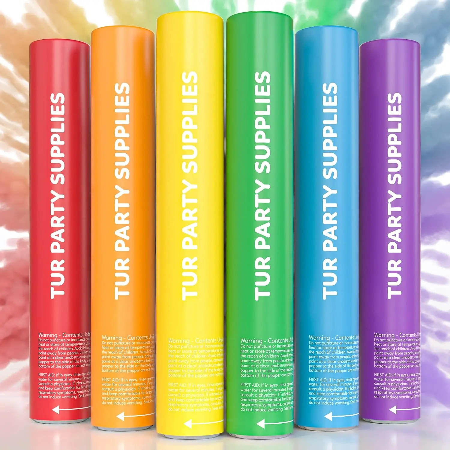 Rainbow Color Powder Cannons and Smoke Bomb Poppers, Biodegradable, 6-Pack
