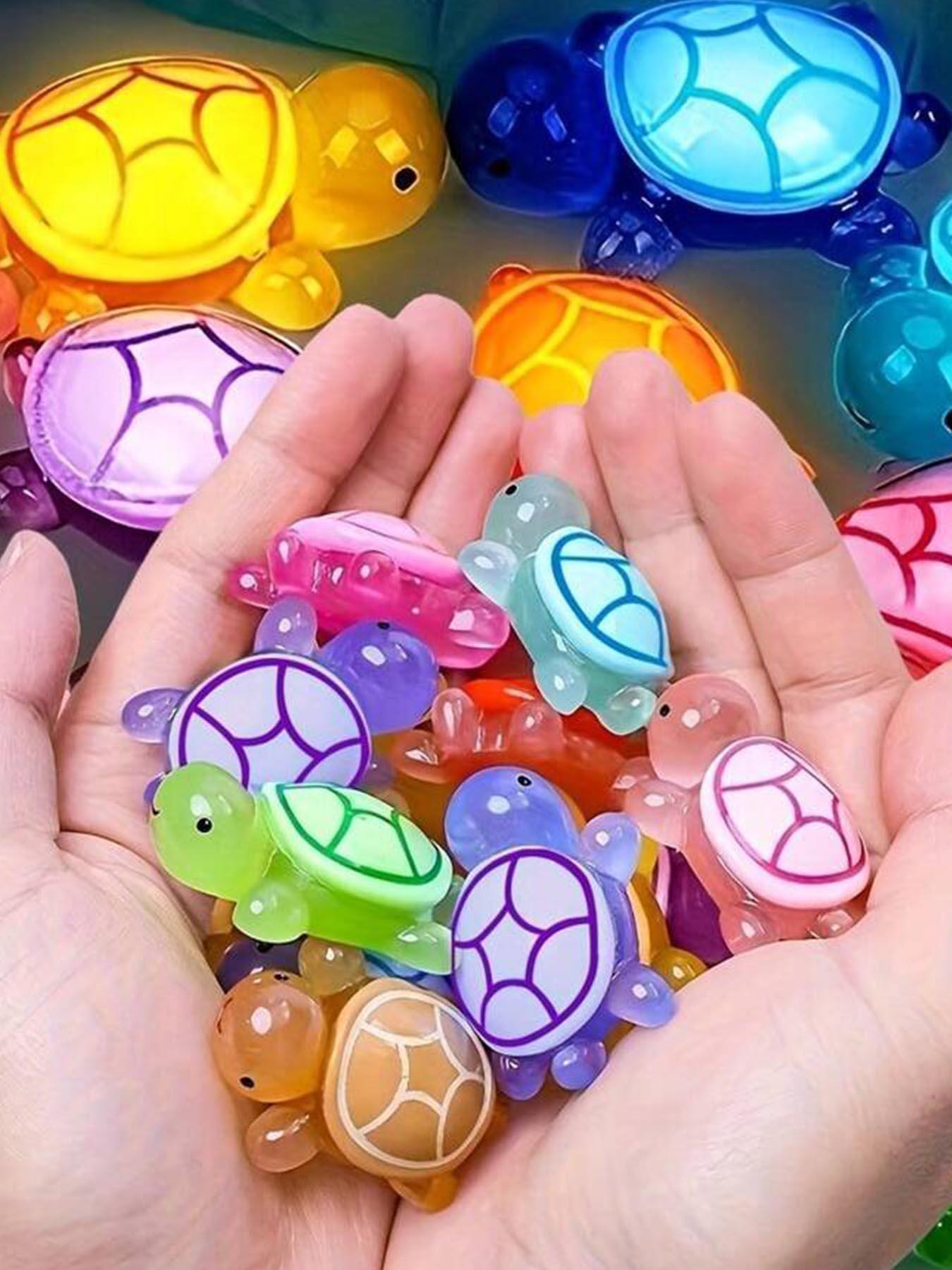 30Pcs Luminous 3D Turtle Figurines, Glow in the Dark Colorful Translucent Plastic Ornaments for DIY Crafts, Party Favors, Beach & Holiday Decor, Cute Gifts for Kids