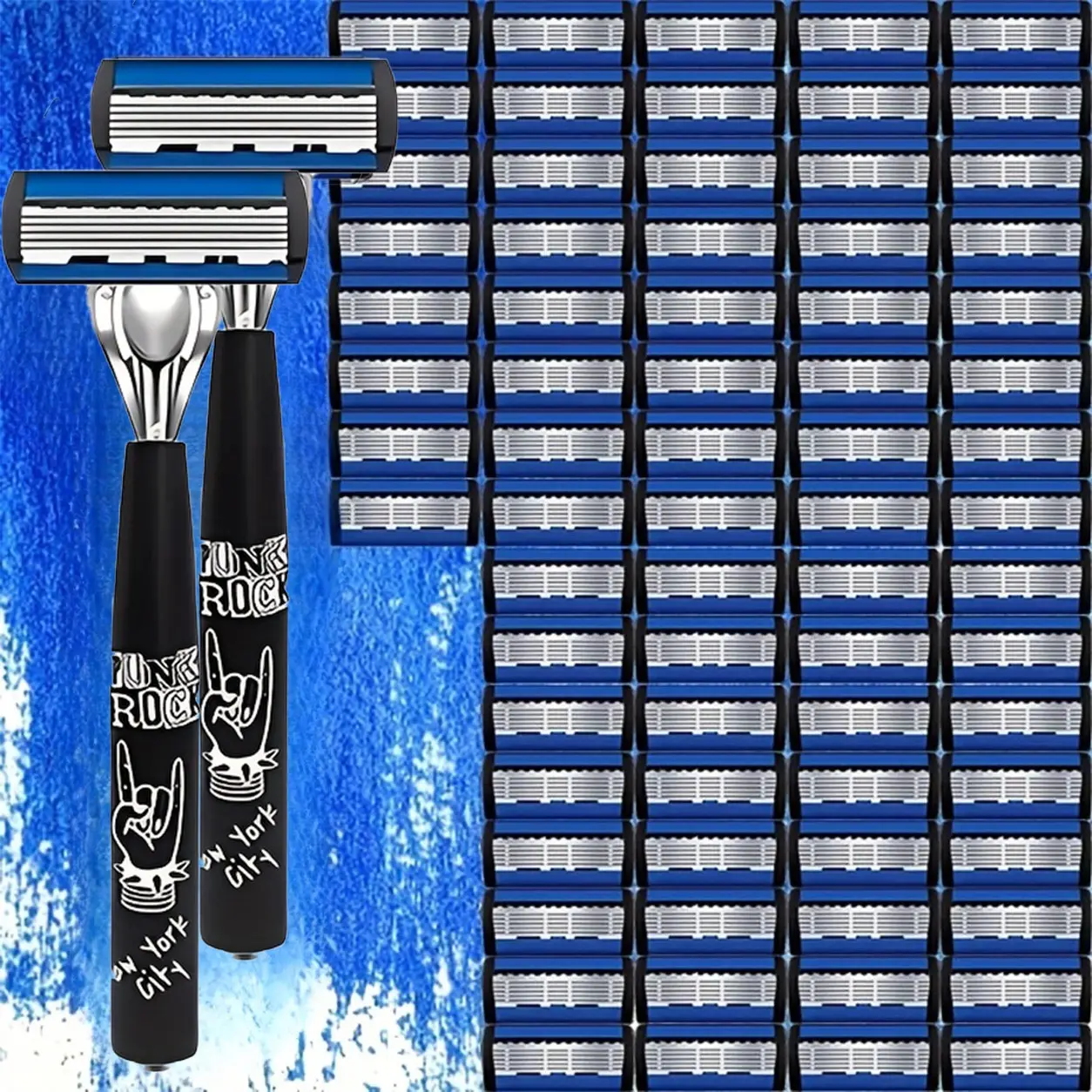 2 Handle + 72 Progressive Blades, Non-Slip Hip-Hop Style, Manual Razor for Men and Women, Classic Safety Shaving Tool, Facial Care Kit