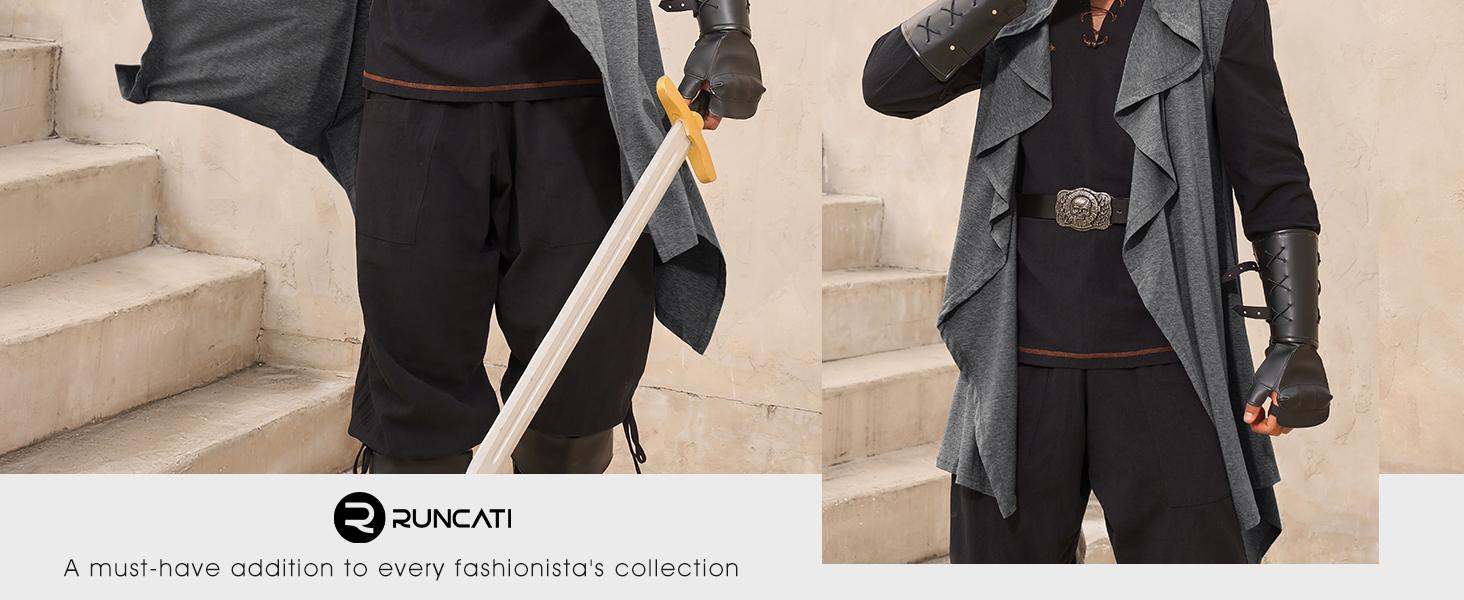 Runcati Mens Hooded Cardigan Sleeveless Ruffle Shawl Collar Open Front Knit Drape Robe