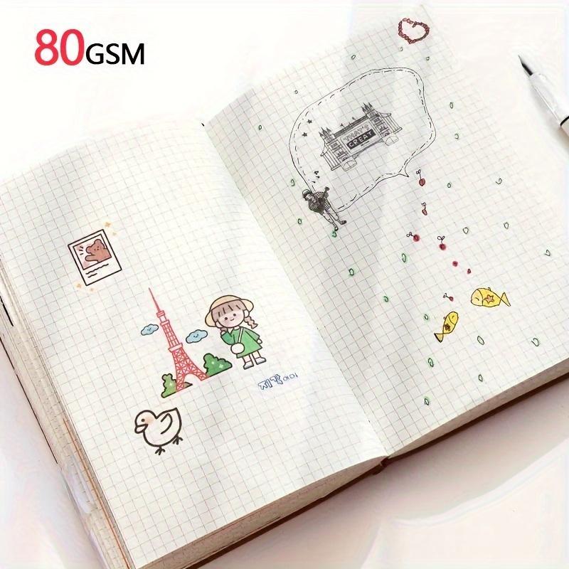 A5 Grid Notebook, 1 Count Vintage Cover Notebook, Travel Diary School Office Meeting Record Notebook, Stationery Supplies, School Supplies, Soft Cover Notebook