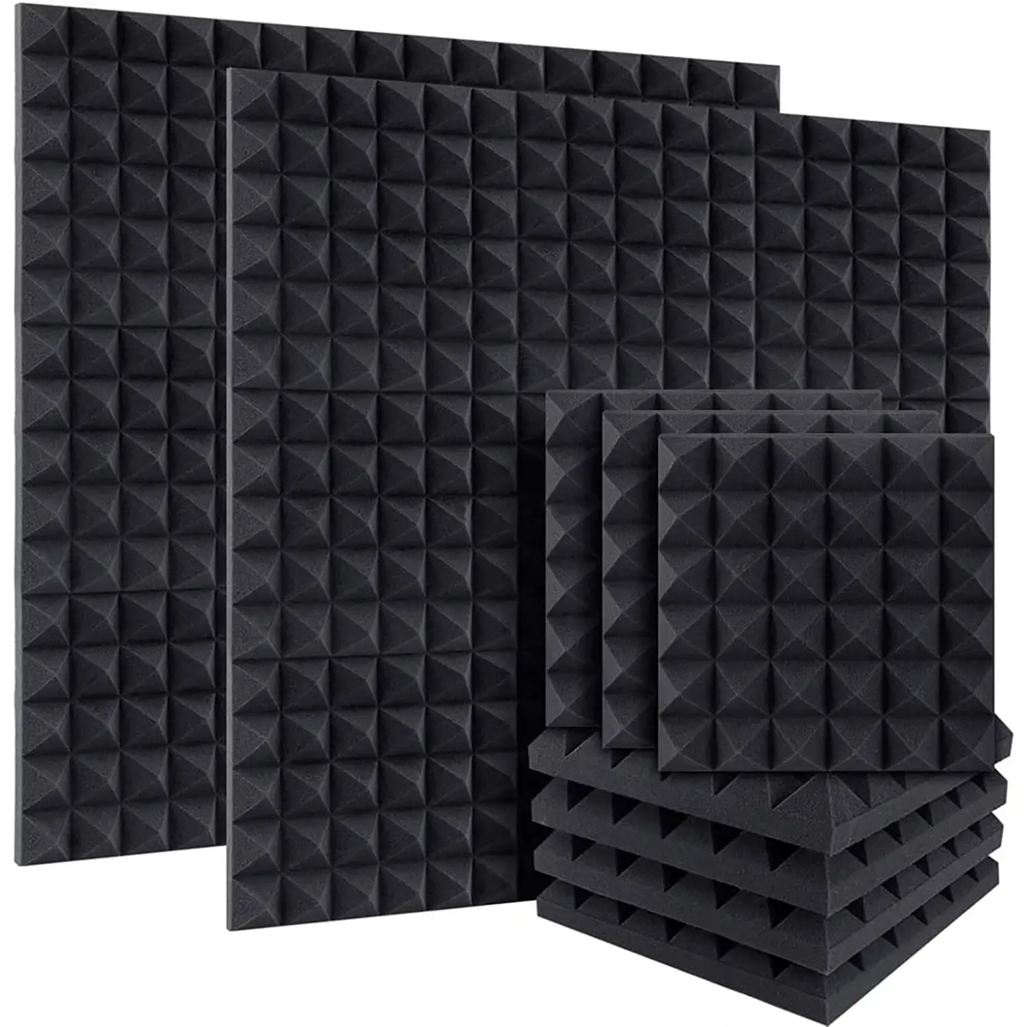 TMJD MISS Acoustics Studio Sound Proof Foam 12Pcs 12inx12inx1.18in Pyramid Acoustic Foam Absorption Insulation Treatment Panels 12Black