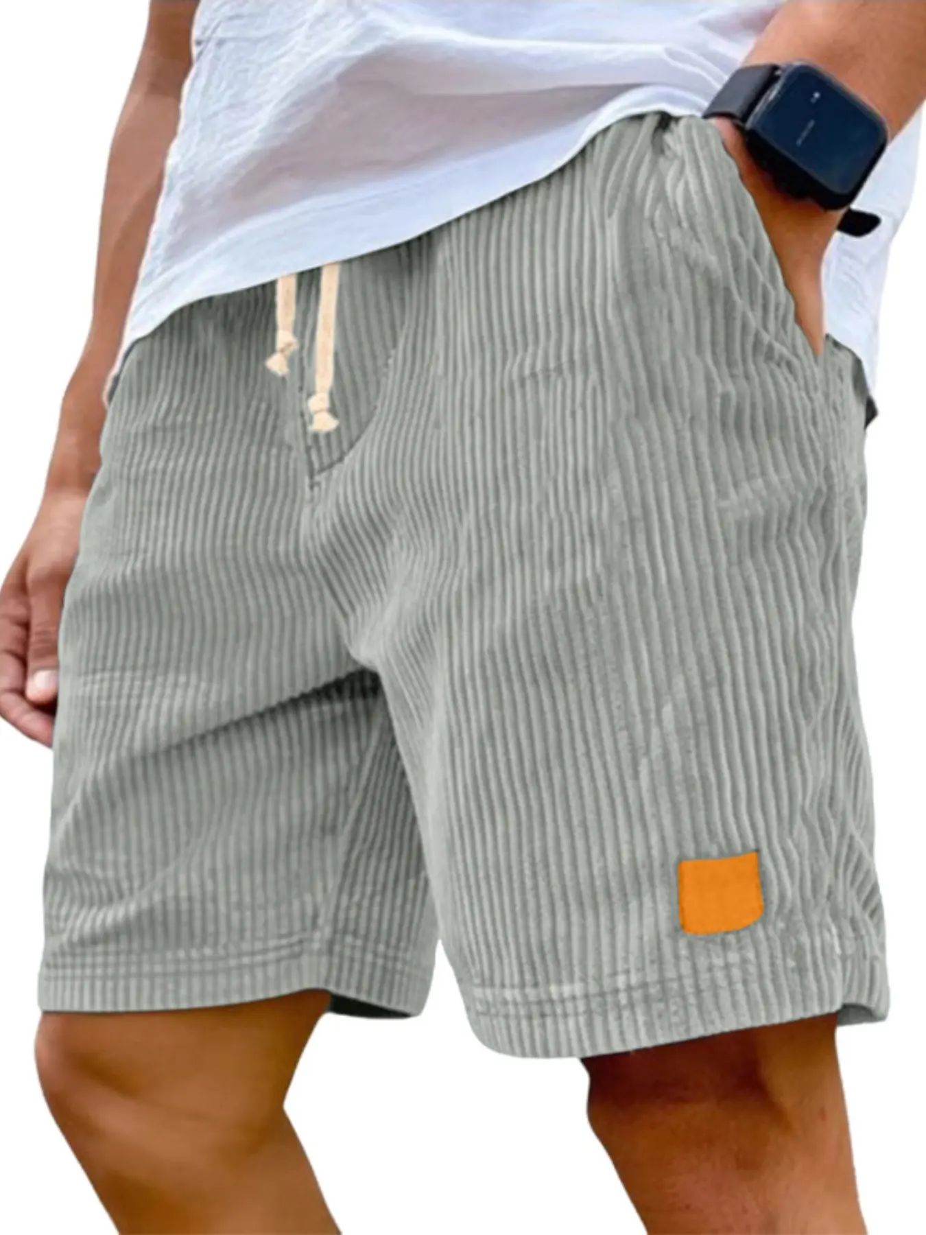 Men's Casual Ribbed Shorts, Breathable Summer Shorts, Elastic Waist Drawstring, Above Knee Length, Summer Street Style, with Pockets, Comfortable and Stylish