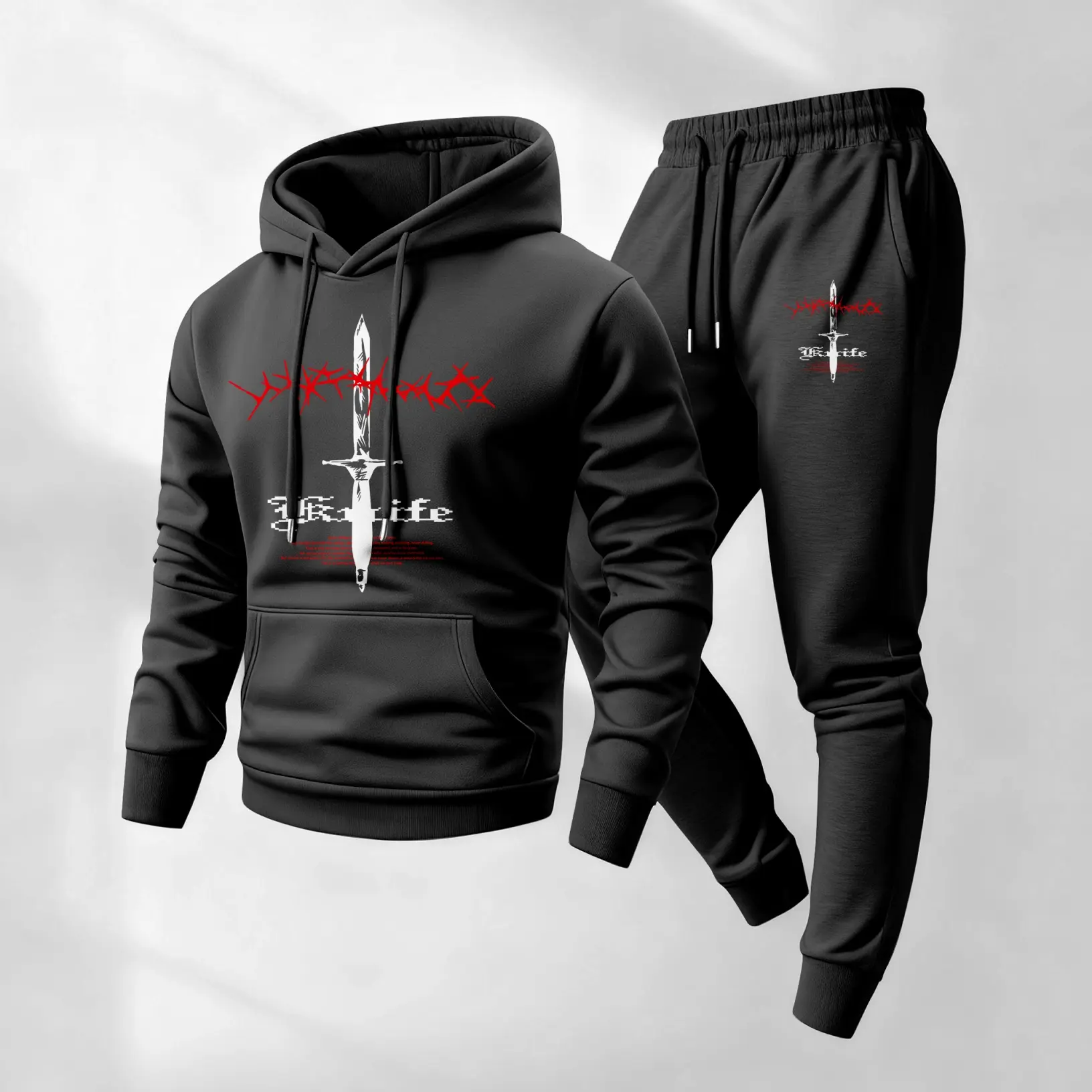 Men's Casual Hoodie Sweatpants Set, Comfortable Matching Tracksuit with Stylish Graphic Design, Loose Fit Streetwear Outfit for Fall Winter and Weekend Looks