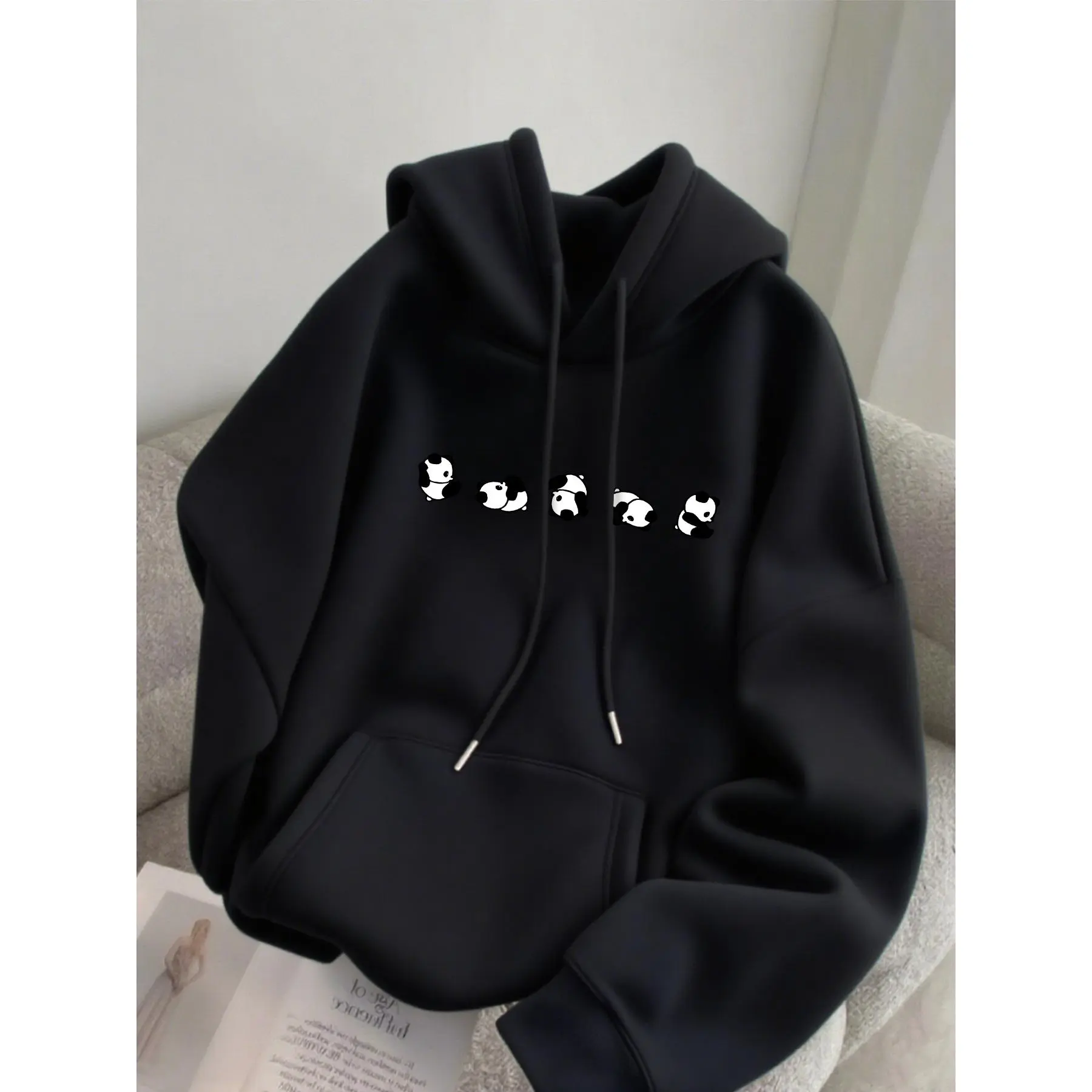 Men's Fleece-Lined Hoodie Panda Design Autumn/Winter Versatile Sports Casual Comfortable Hoodie