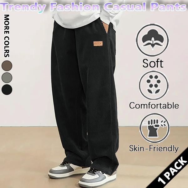 Men's brown chenille casual pants, heavyweight style, loose fit, trendy outdoor sports street style.