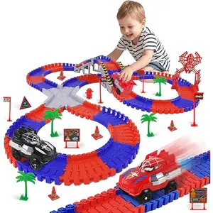 Spider-themed Flexible Racetrack Toy Set, Includes 2 Electric Spider Cars, Children's Toy, Birthday Gift (212 Pieces).Self-assembly