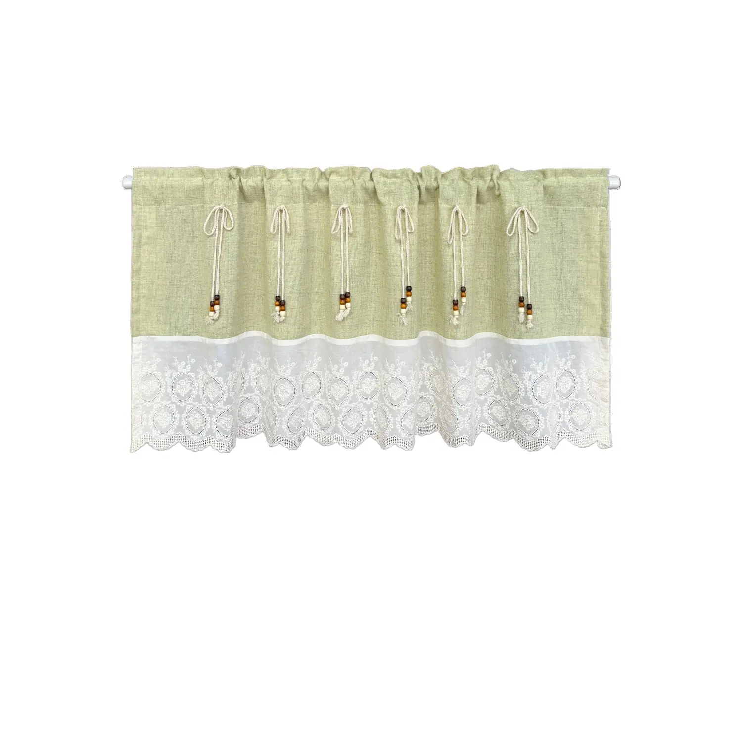 1 Panel Boho Macrame Curtain Panel - Bohemian Short Window Topper with Rod Pocket, Filtering Half Curtain Suitable for Kitchen, Bathroom, Cafe, Hanging Room Divider, Low-Maintenance Macrame Panels