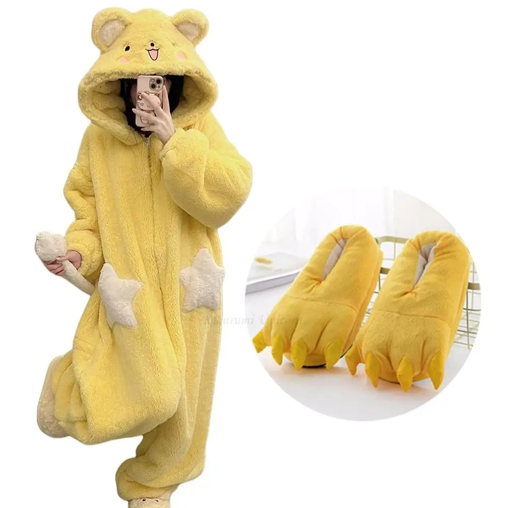 Women's Cartoon Unicorn Hooded Kigurumi, Coral Fleece Thick Loose Long Sleeves Full Length Winter Jumpsuit Nightwear Loungewear, Holiday Gift Home Clothing, Hooded Neck