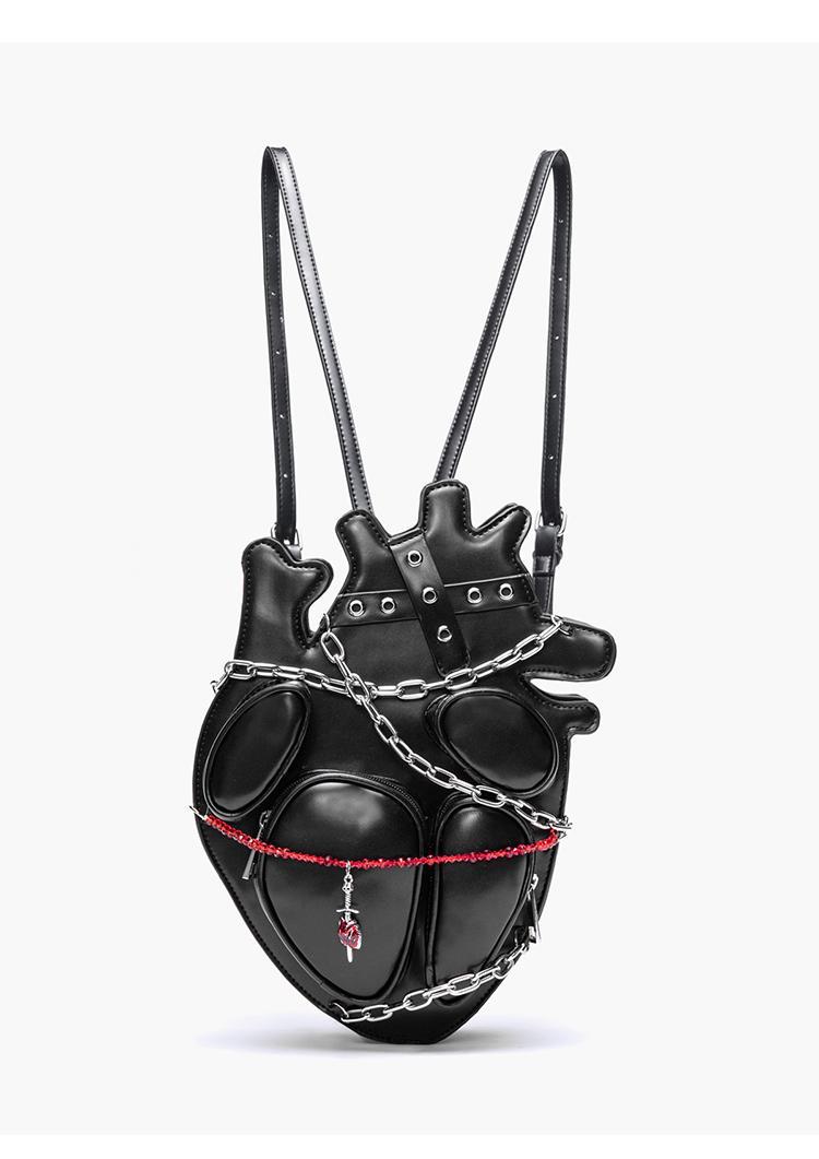 Gothic Punk Metal Hot Girl Bag Lashing Chain Mochila Heart Backpack Y2k Crossbady Bags Woman Original Design Dark Sac Femme