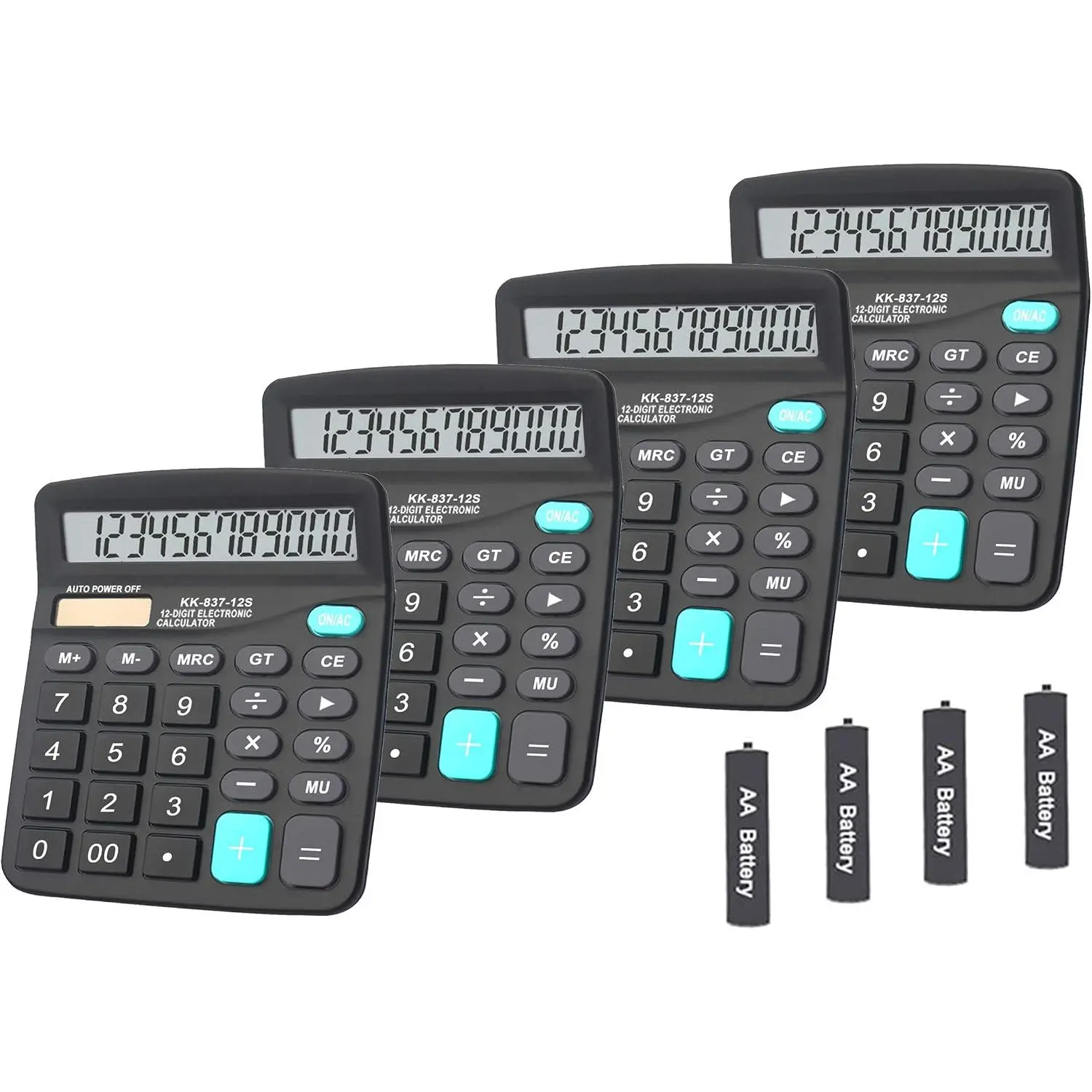 Calculators,  Large Button Desk Calculator (Black, Pack of 4) | 12-Digit  Power Angled LCD Display Handheld Desktop Feature for Office, School,