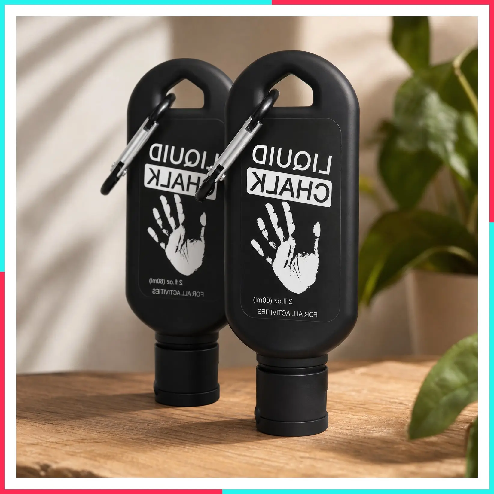 Liquid Chalk 2 oz, 2 Pack with Carabiner Bottles | Mess-Free, Sweat-Resistant Grip for Weightlifting, Gymnastics & Rock Climbing; Retail Box Included