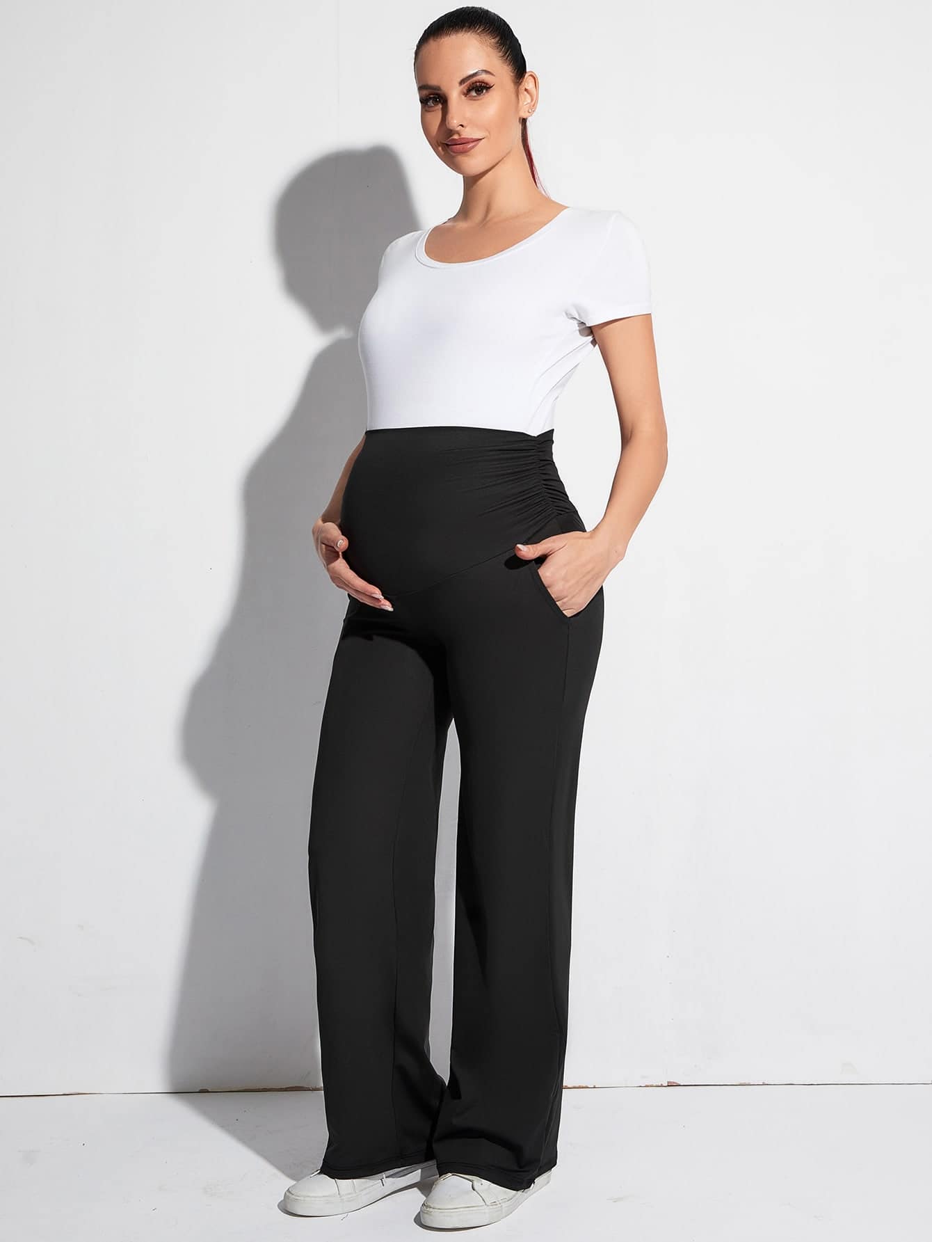 Black Slim-Fit Maternity Yoga Pants, Summer Casual, Stretchy and Versatile Sports Maternity Yoga Pants
