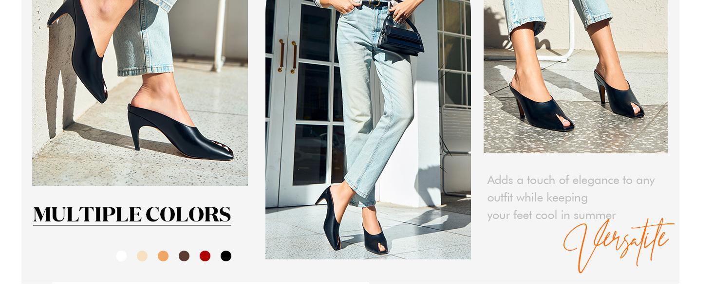 Imily Bela Womens Kitten Heels Mules Open Peep Toe Slide Sandals Slip On Summer Dress Shoes