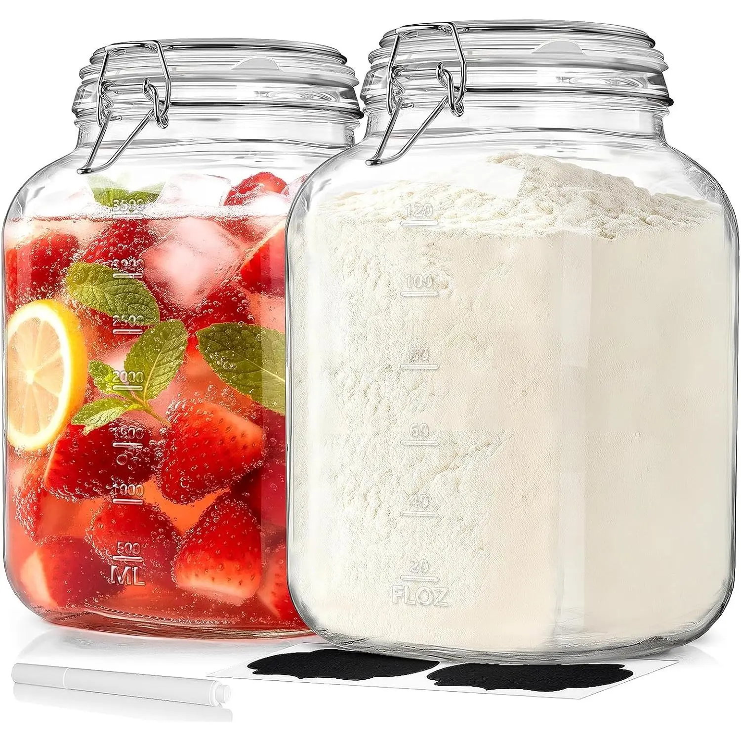 1 Gallon Wide Mouth Glass Jars with Airtight , Large Glass Storage Containers with , 4200 ML Mason Jars with 2 Scales - Canning Jars with Large Capacity, Canister for , 2 Pack