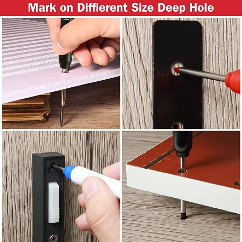 4Pcs Marking Pen, Deep Hole Marker, Drill Hole Marker, 20mm Tip Deep Hole Marker, Marking Pen for Wood, Wall, Plastic, Cardboard Construction Site Pen (4 Colors)