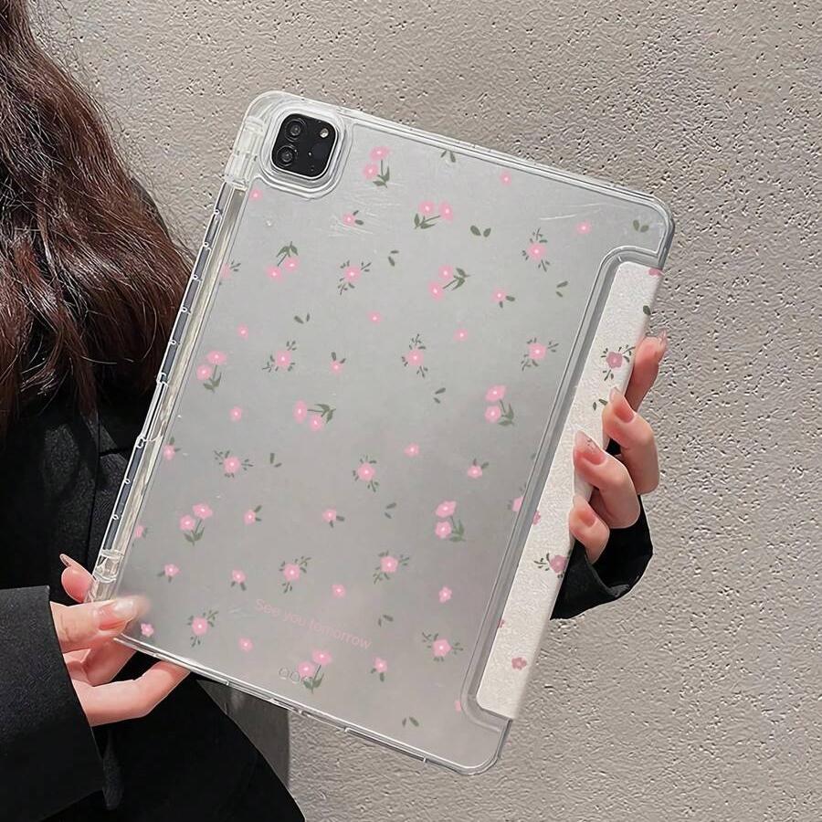 Transparent iPad Case with Foldable Stand, Lightweight Acrylic Cover for iPad 7/8/9, Cute 'see You Tomorrow' Design