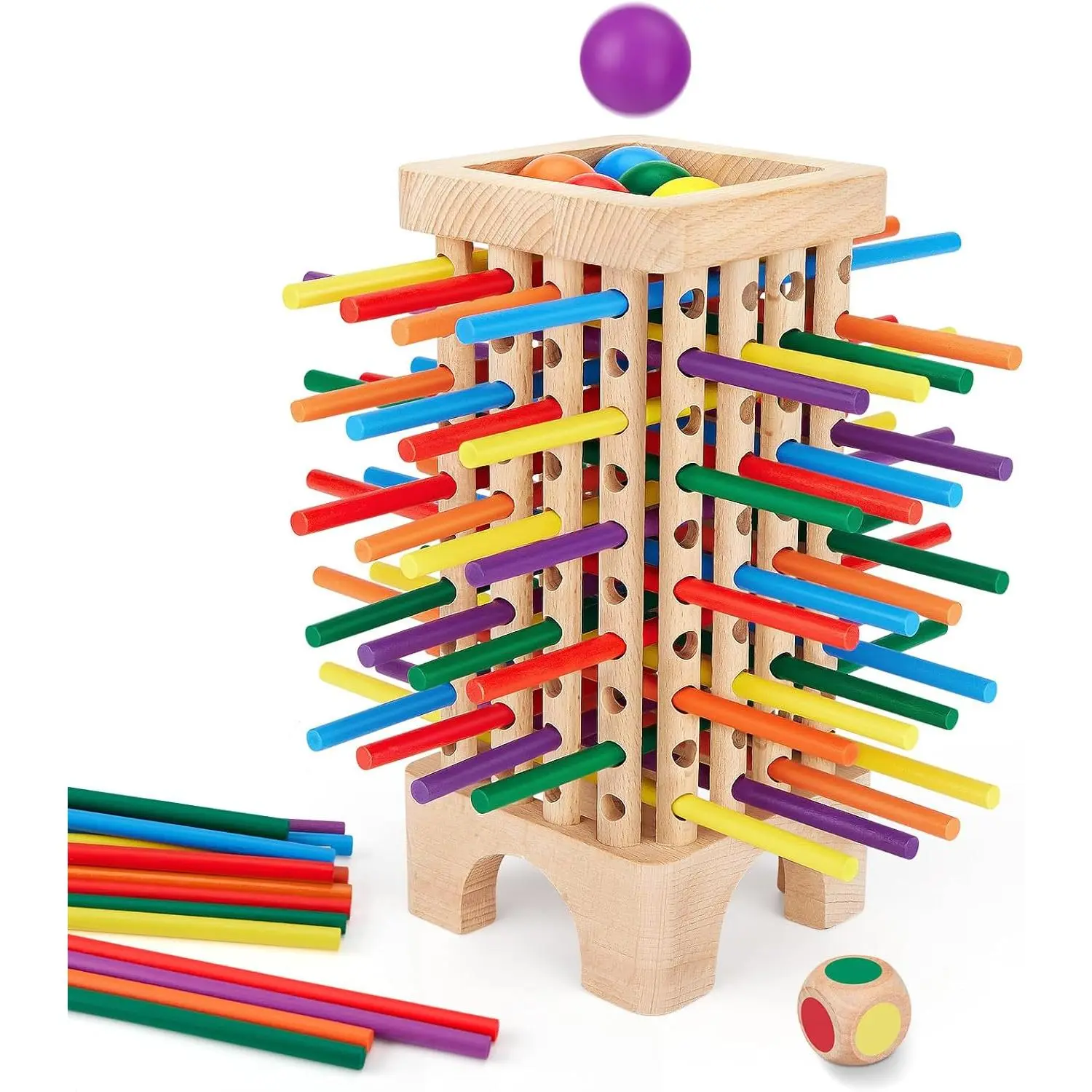 Montessori Game Wooden Board Game, 42 Colorful Wooden Sticks Dice Game Math Educational Toys for 3 4 5 6 Years Old, Fine Motor Skills Toys & Counting Toy Family Game Travel Toys Gifts for Kidsfidget toys