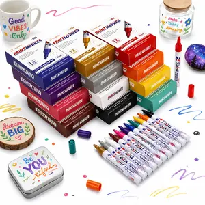 New 12-Color Press-To-Draw Markers, Long-Lasting Non-Bleed Writing Pens, Ideal for Hard Surfaces, Creative DIY, Home Decor, Gift, Professional Art